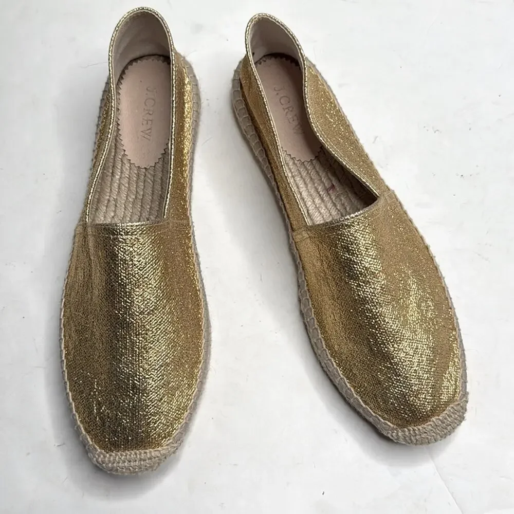 J. Crew Made-in-Spain espadrille Flats in Gold metallic canvas S-378 Sz 12